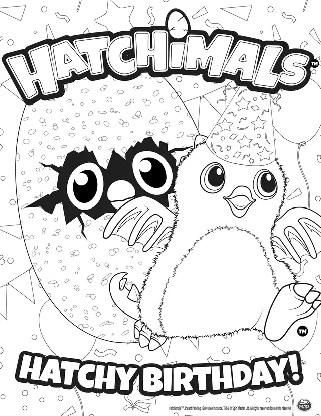 Coloriage Hatchimals Joyeux Anniversaire - Hatchimals à imprimer