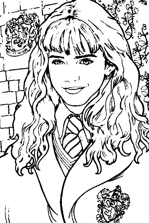 Coloriage Hermione Granger avec sa baguette magique - Harry potter à imprimer
