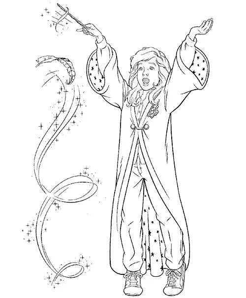 Coloriage Hermione Granger Fait De La Magie - Harry potter à imprimer