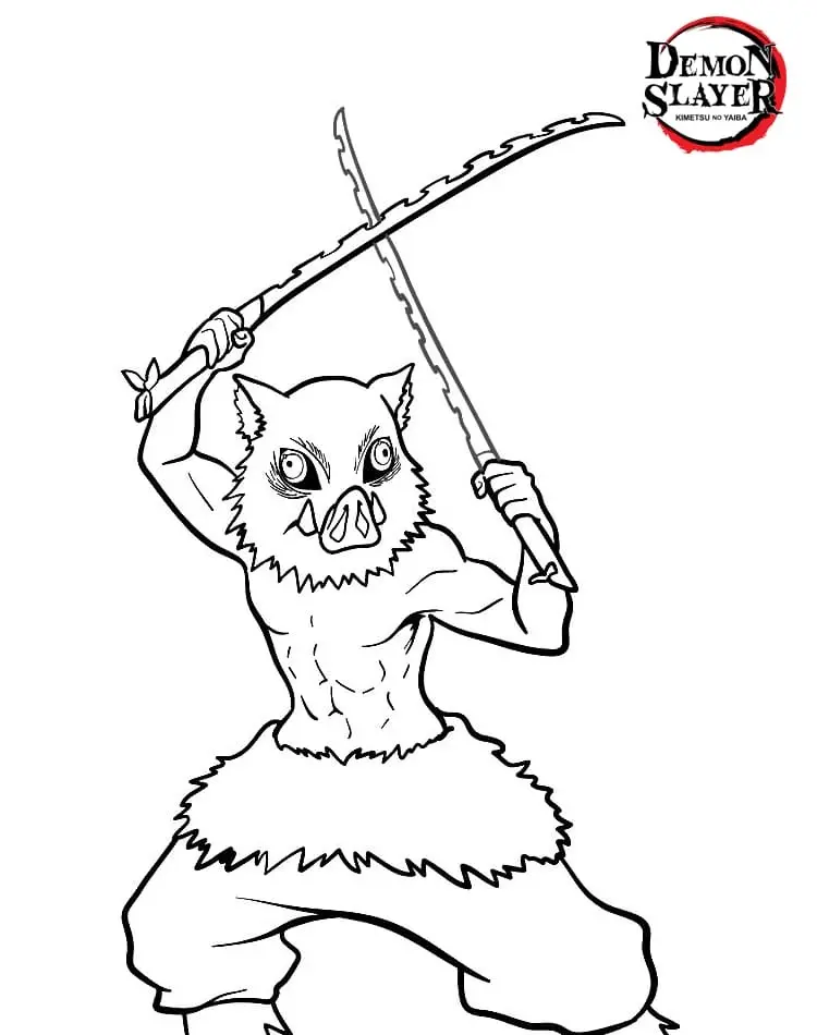 Disegno di Inosuke Hashibira con le armi – Demon Slayer da stampare