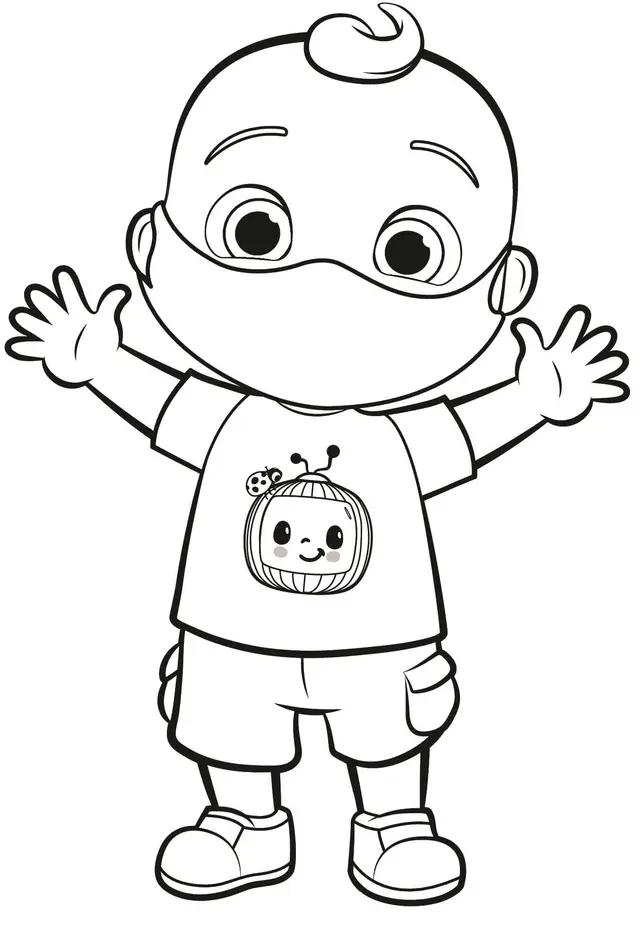 Coloriage Jj Bébé Porte Un Masque - Cocomelon à imprimer