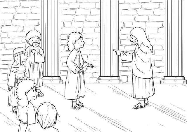Coloriage Jésus chassant les démons à la synagogue - Jésus à imprimer