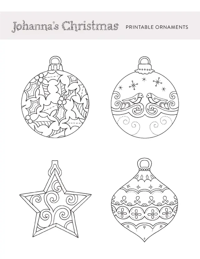 Johanna Basford's Christmas Ornaments for Adults coloring page to print