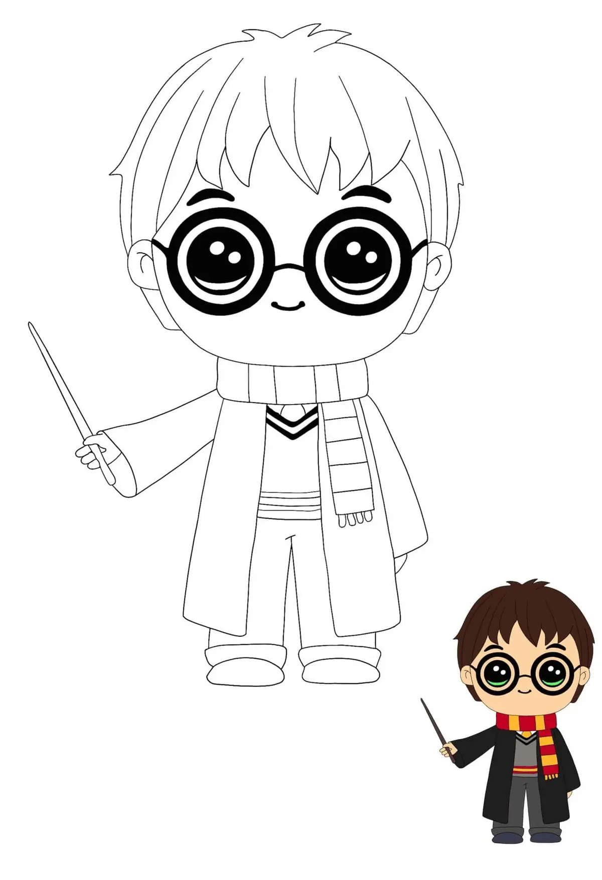 Coloriage Kawaii Harry Potter - Harry potter à imprimer