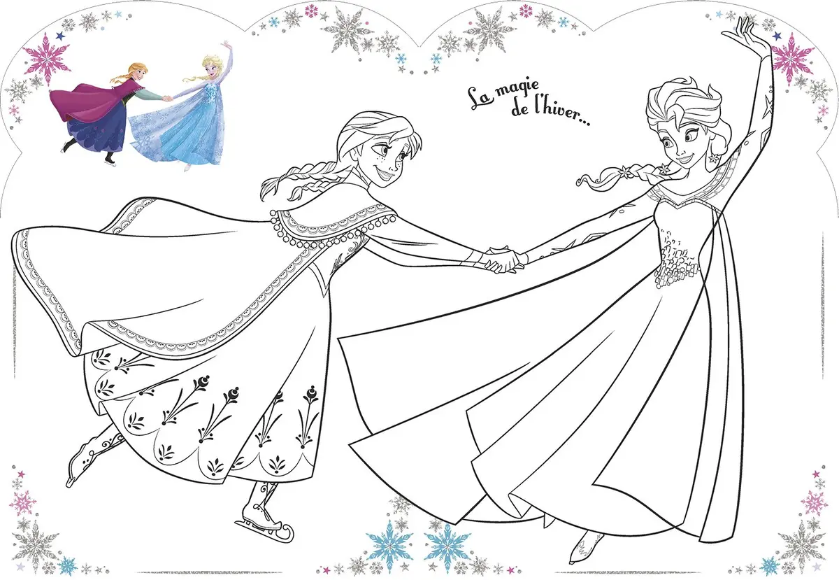 Kleurplaat De Wintermagie van Elsa en Anna om te printen