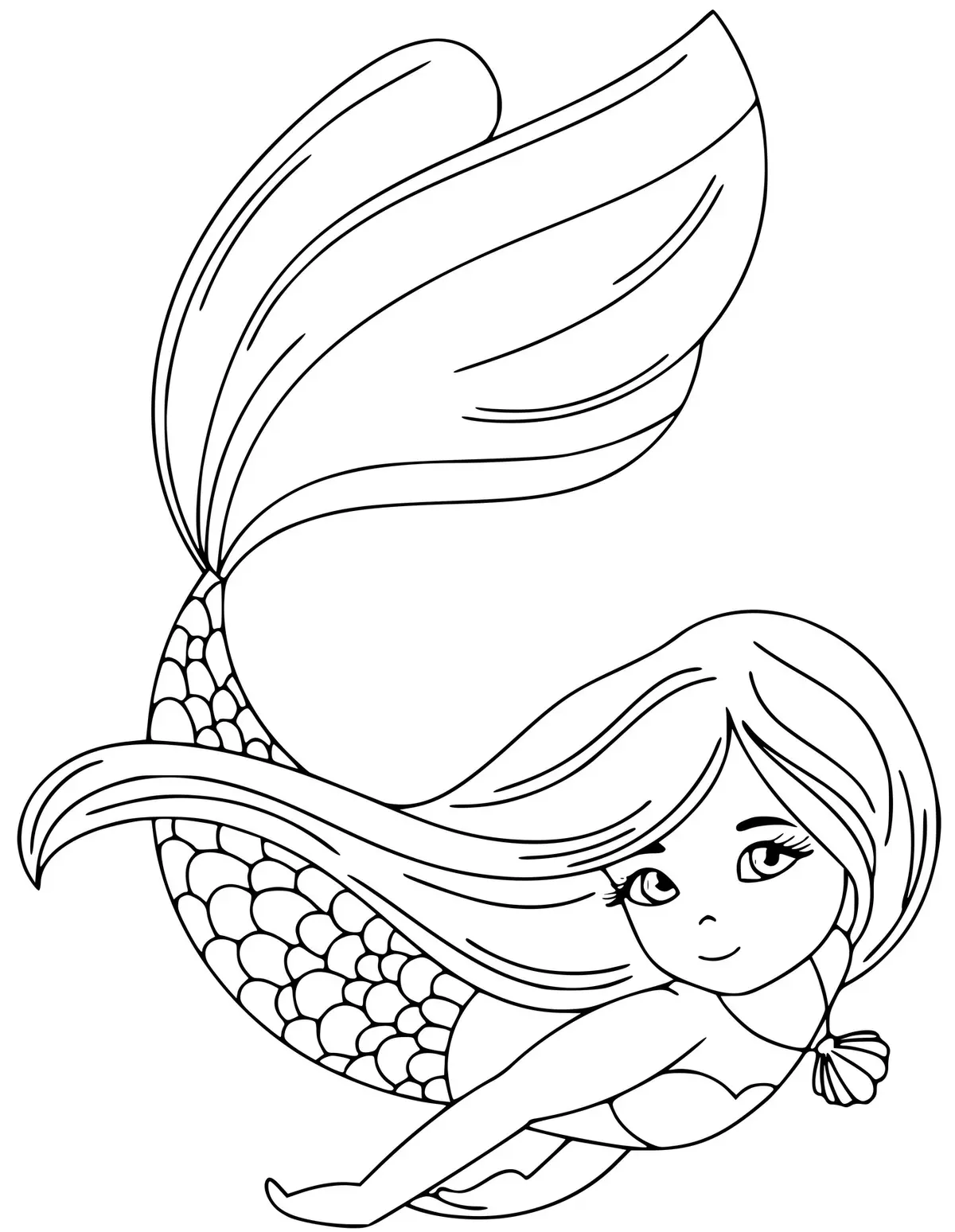 Coloriage La Princesse Sirène Nageant Sous L'Eau - Sirène à imprimer
