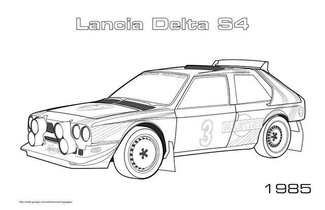 Coloriage Lancia Delta S4 1985 en course - Voiture à imprimer