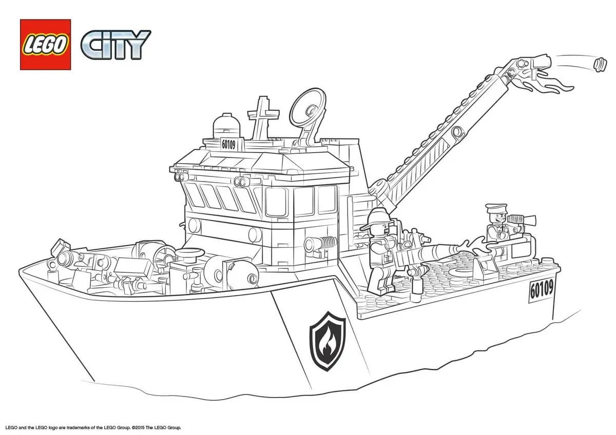 Dibujo de Lego City Barco de Bomberos para colorear