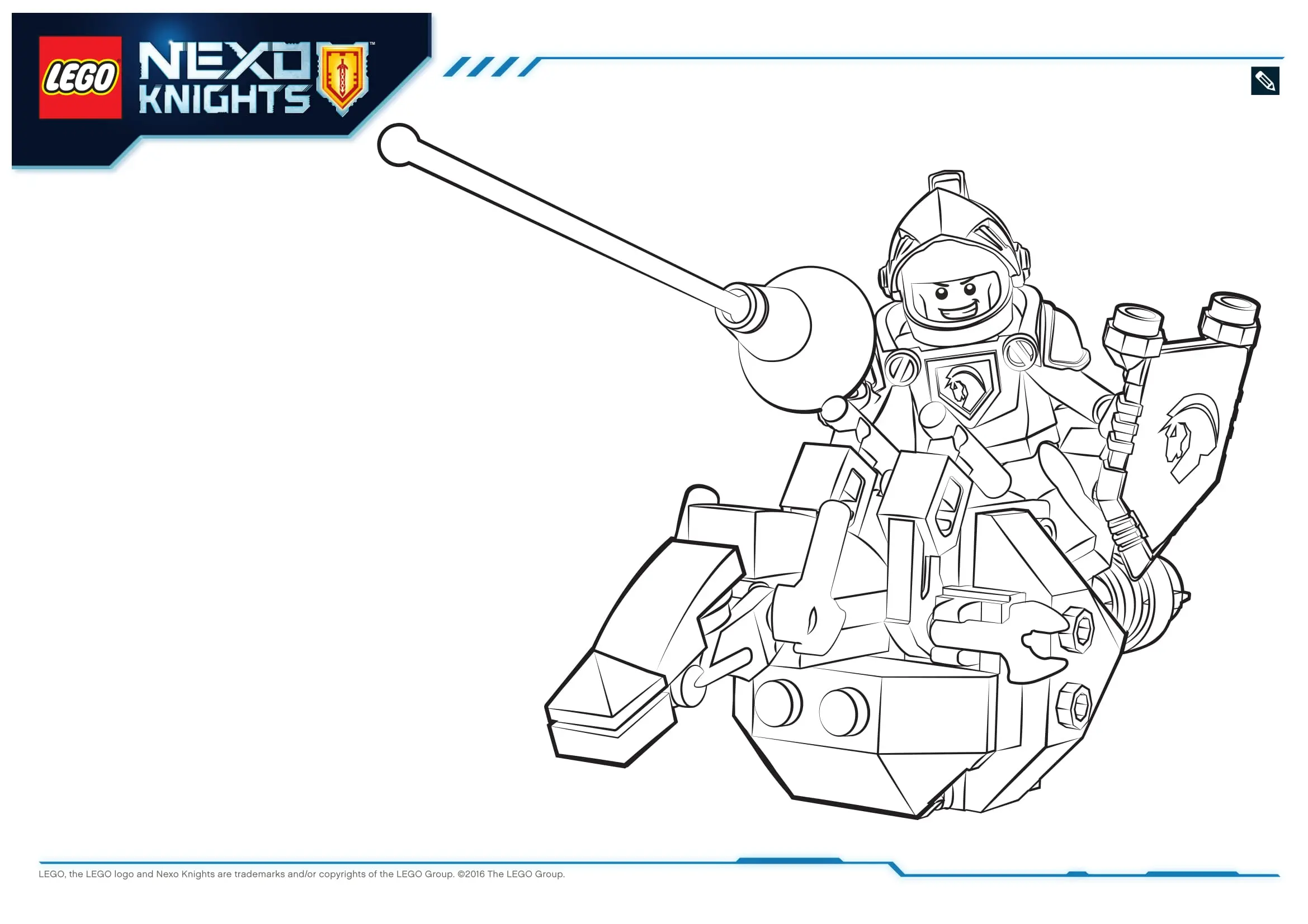 Coloriage Lance Nexo Knights avec son armure - Lego à imprimer