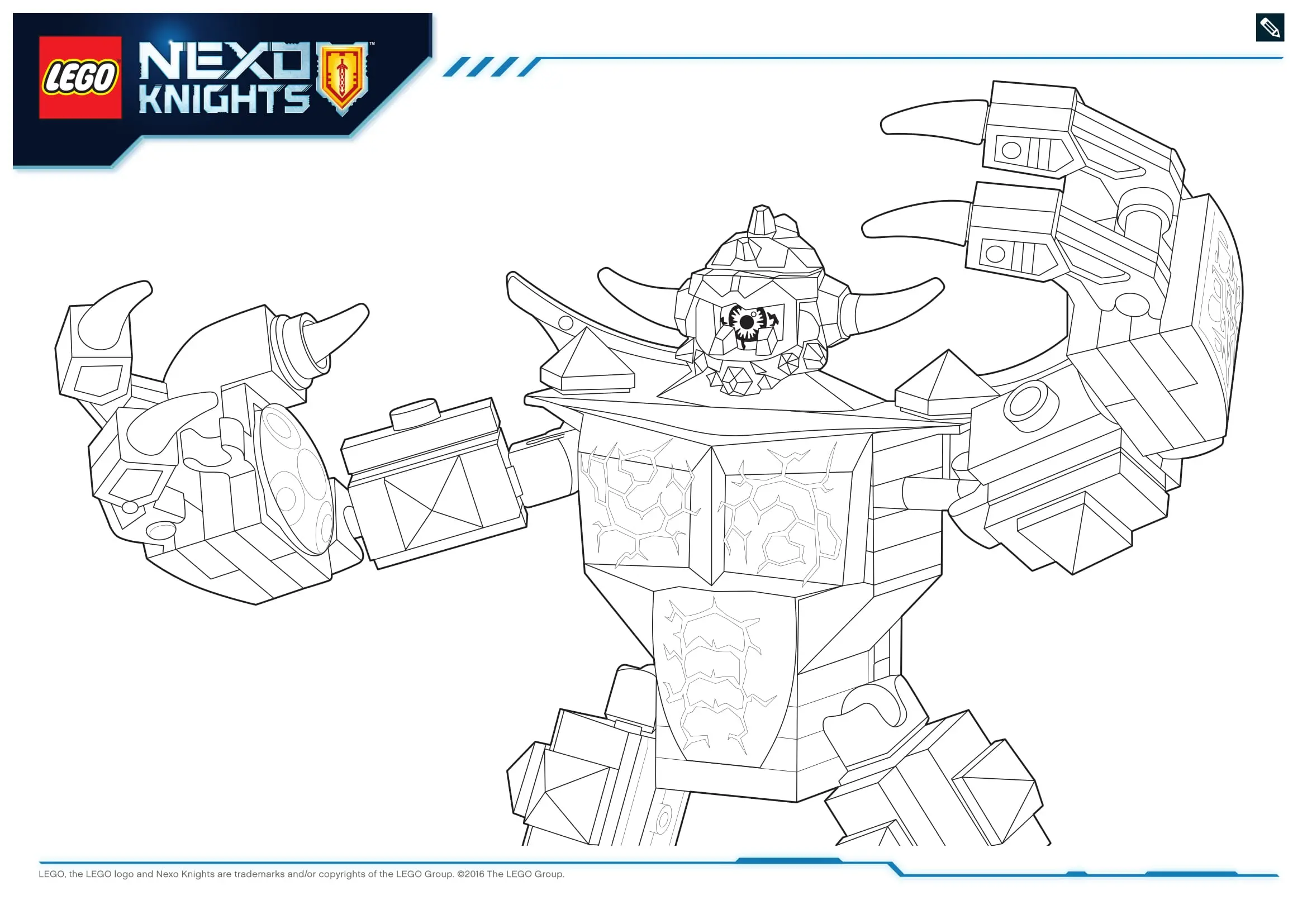 Coloriage Guerrier Nexo Knights face au monstre - Lego à imprimer