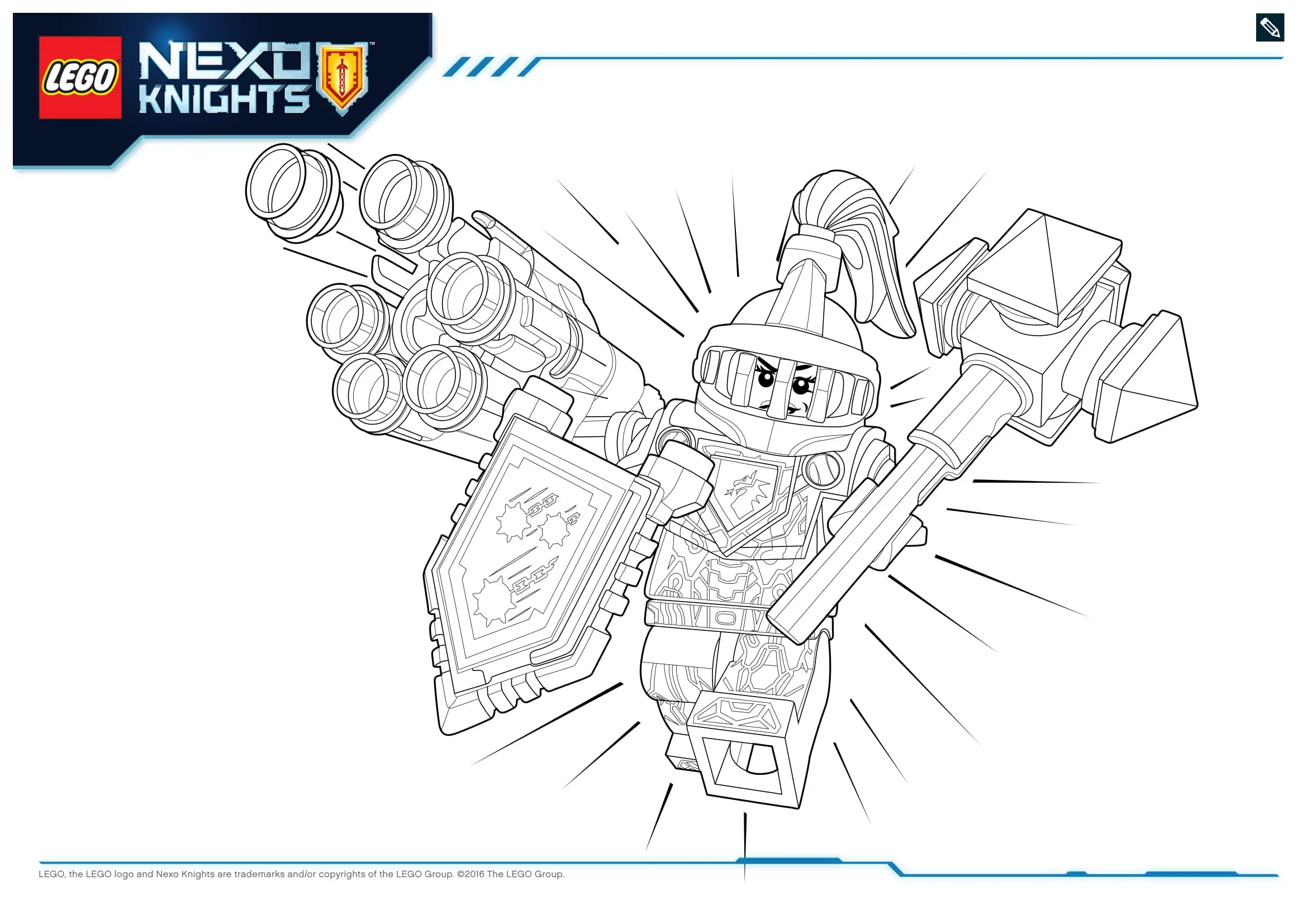 Coloriage Chevaliers Nexo Knights en armure de combat - Lego à imprimer