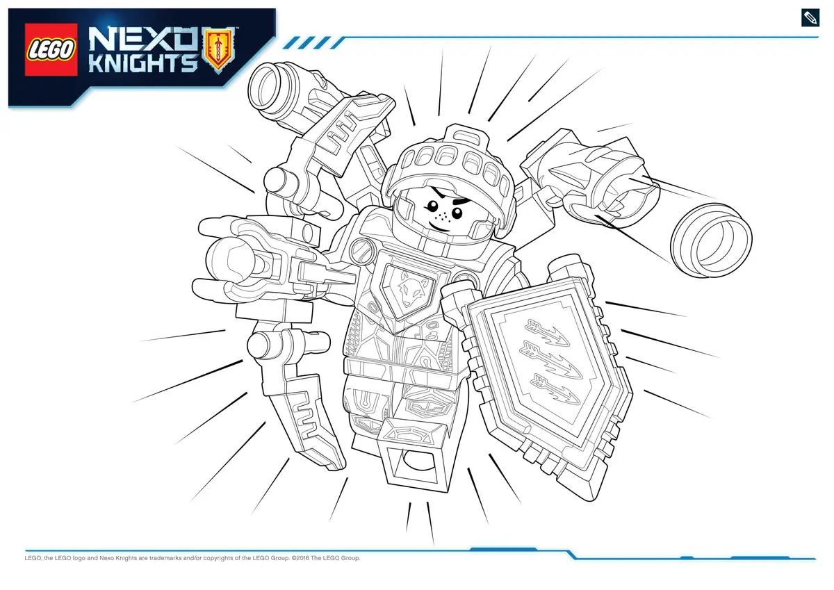 Disegno di Eroi Nexo Knights in tenuta da battaglia da stampare