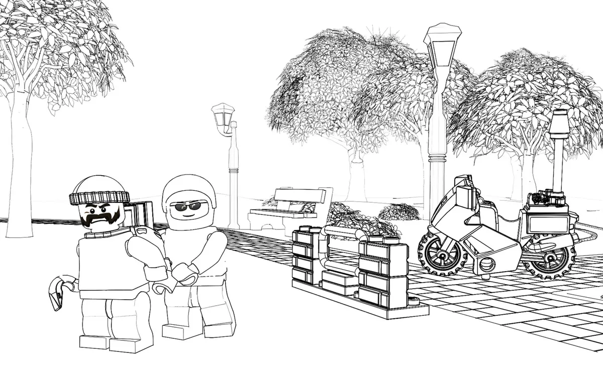 Dibujo de Lego City: Policía persiguiendo al ladrón para colorear