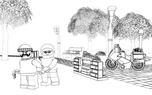 Dibujo de Lego City: Policía persiguiendo al ladrón para colorear