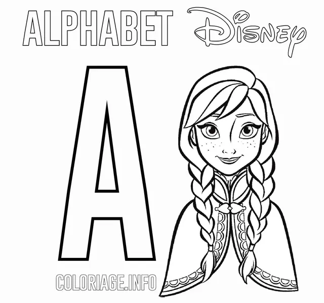 Coloriage Lettre A Pour Anna De Frozen - Alphabet disney à imprimer