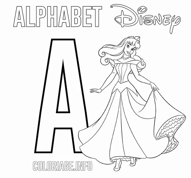 Coloriage Lettre A Pour Aurora Disney Princess - Alphabet disney à imprimer