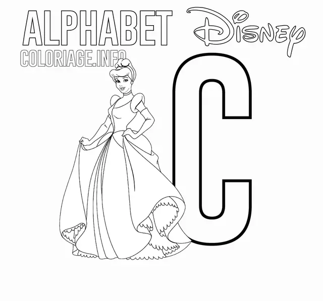 Coloriage Lettre C Pour Cinderella - Alphabet disney à imprimer
