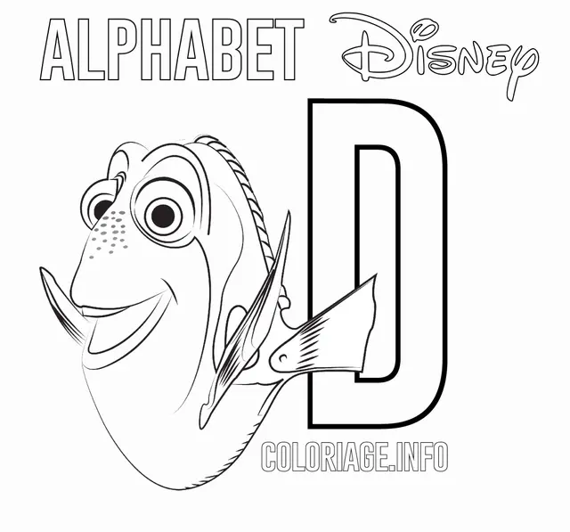 Coloriage Lettre D Pour Dory - Alphabet disney à imprimer