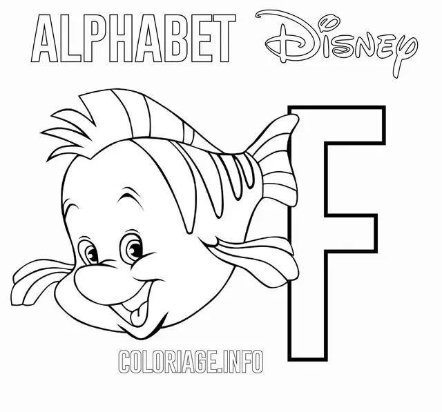 Coloriage Lettre F Pour Flounder - Alphabet disney à imprimer