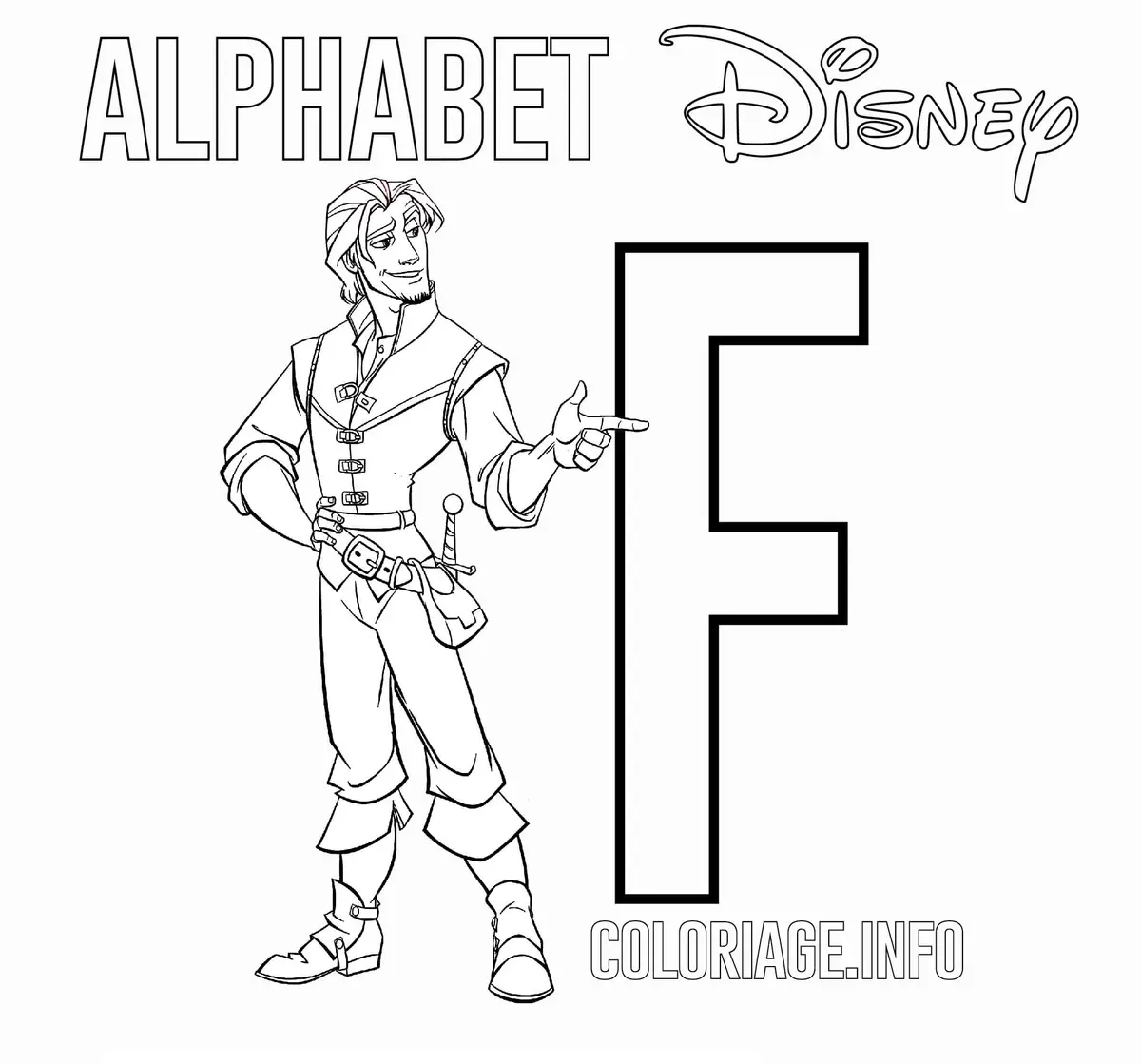 Letter F for Flynn coloring page to print
