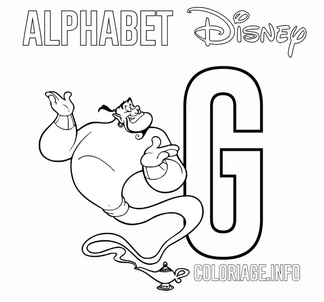 Coloriage Lettre G Pour Génie - Alphabet disney à imprimer