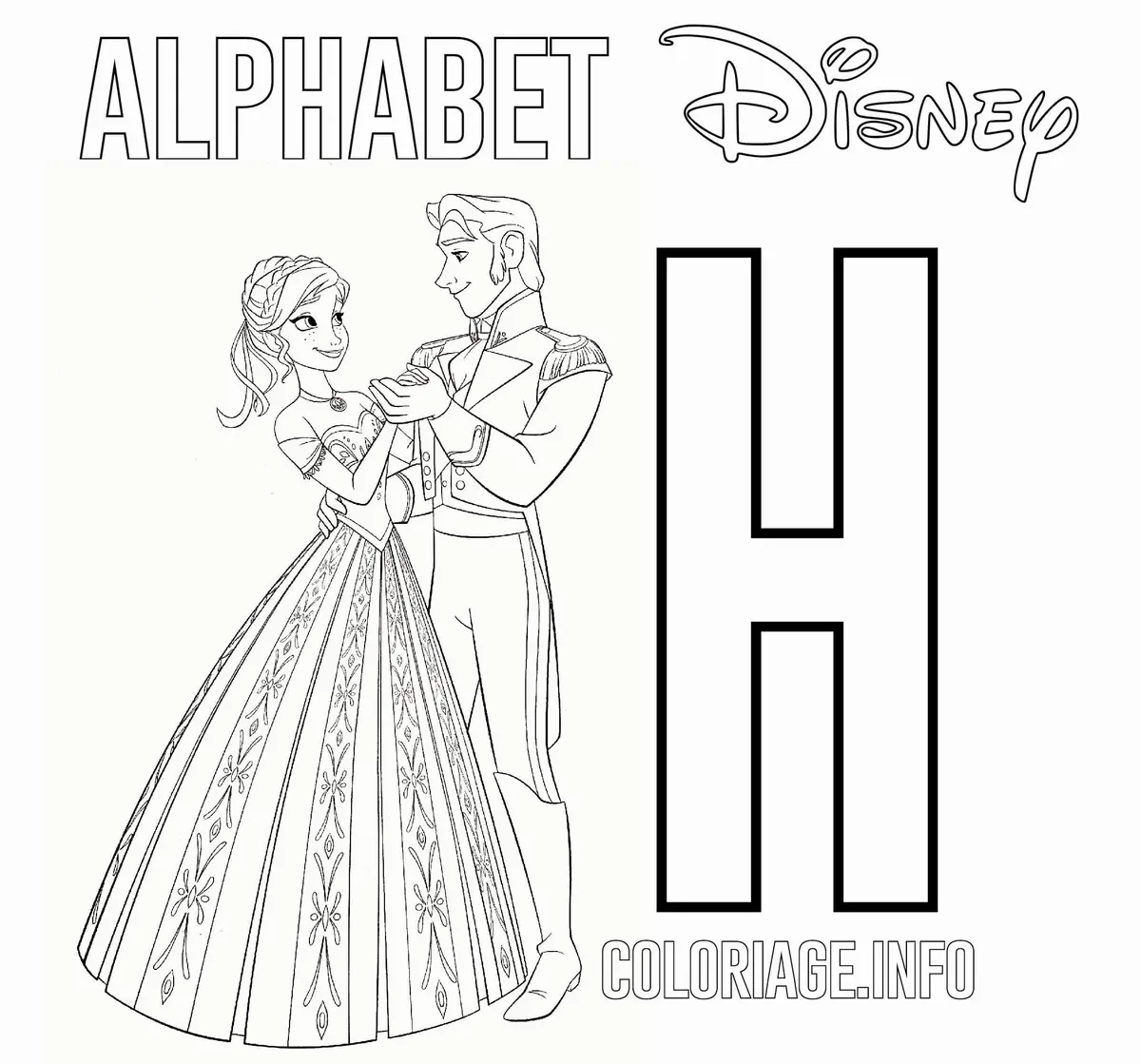 Letter H for Hans from Frozen coloring page to print