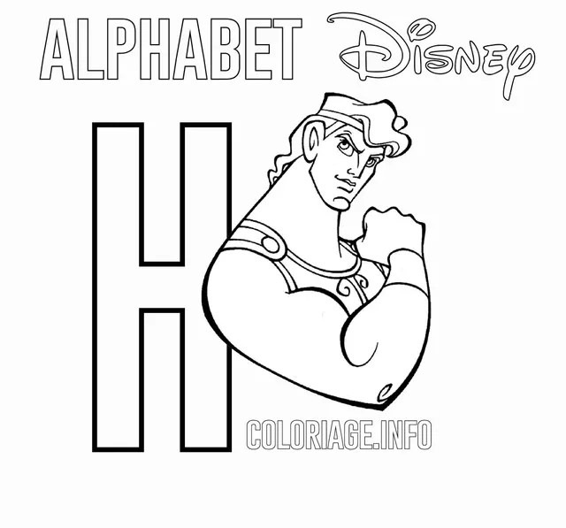 Coloriage Lettre H Pour Hercules Disney - Alphabet disney à imprimer