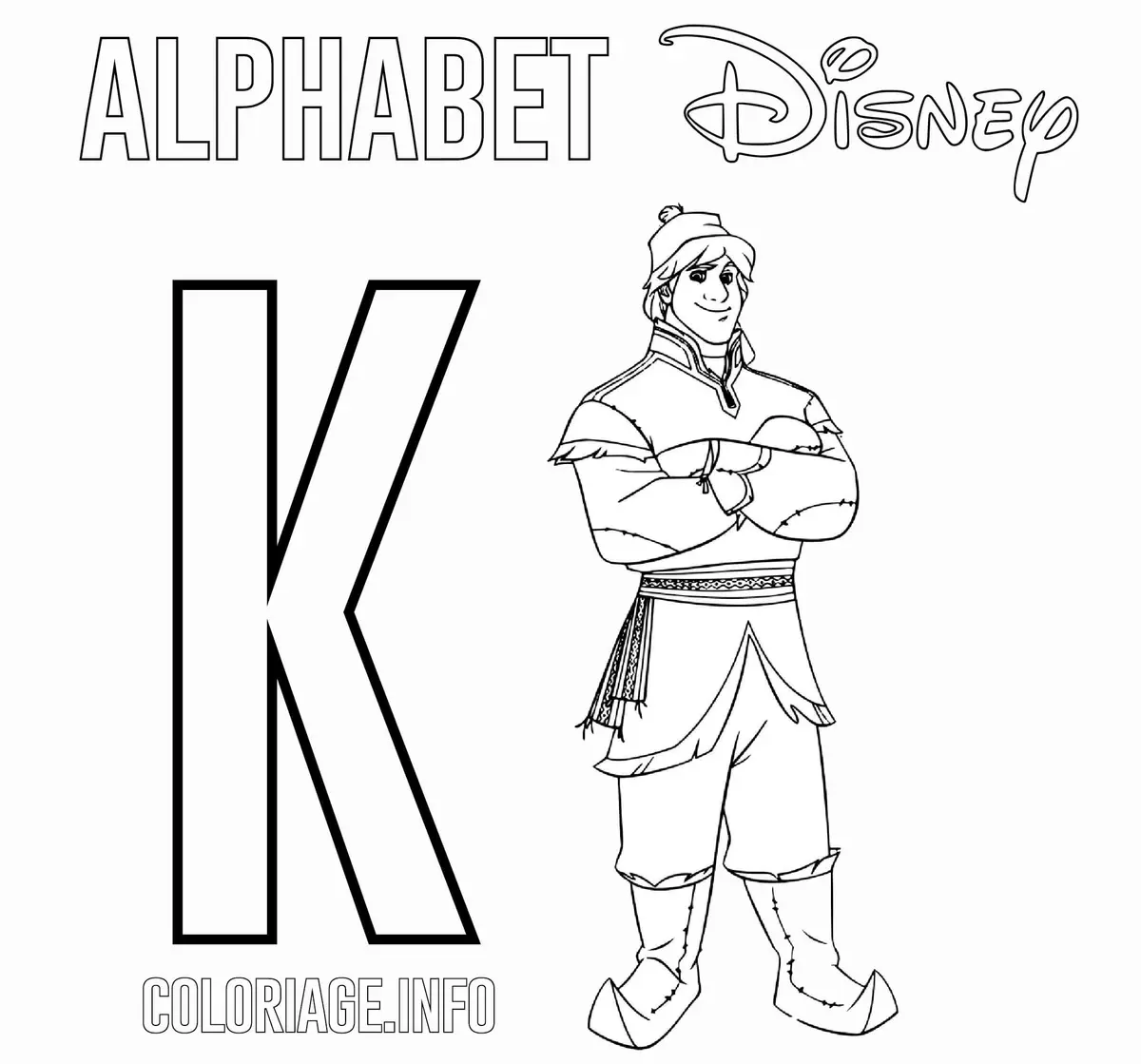 Letter K for Kristoff from Frozen coloring page to print