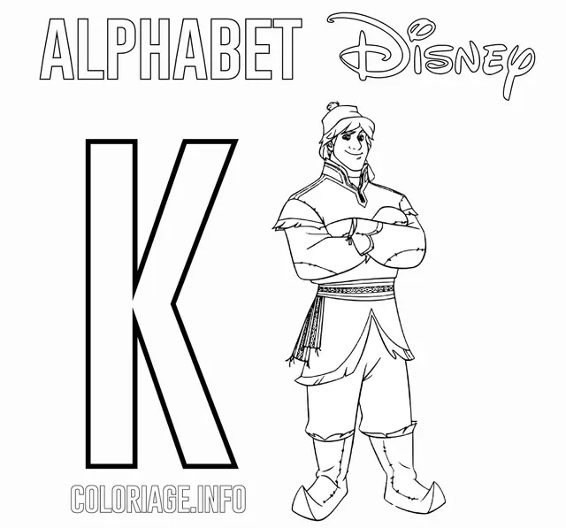 Coloriage Lettre K Pour Kristoff De Frozen - Alphabet disney à imprimer