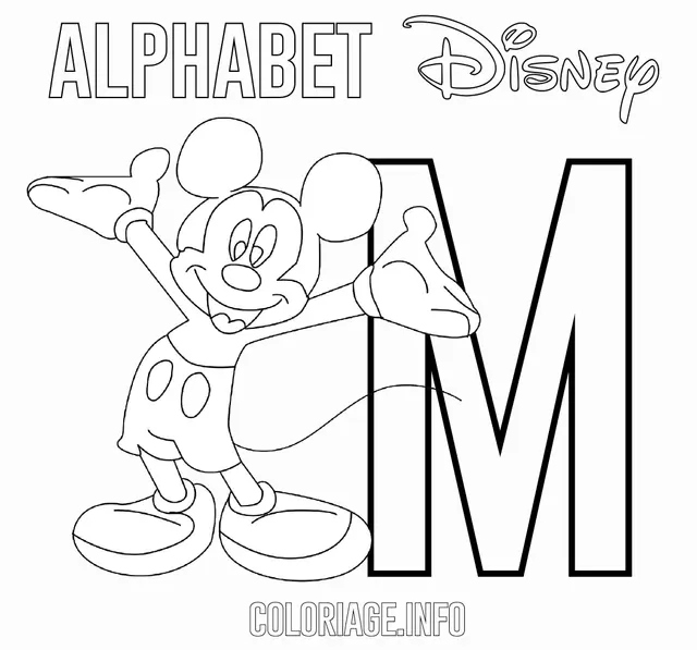 Coloriage Lettre M Pour Mickey Mouse Disney - Alphabet disney à imprimer