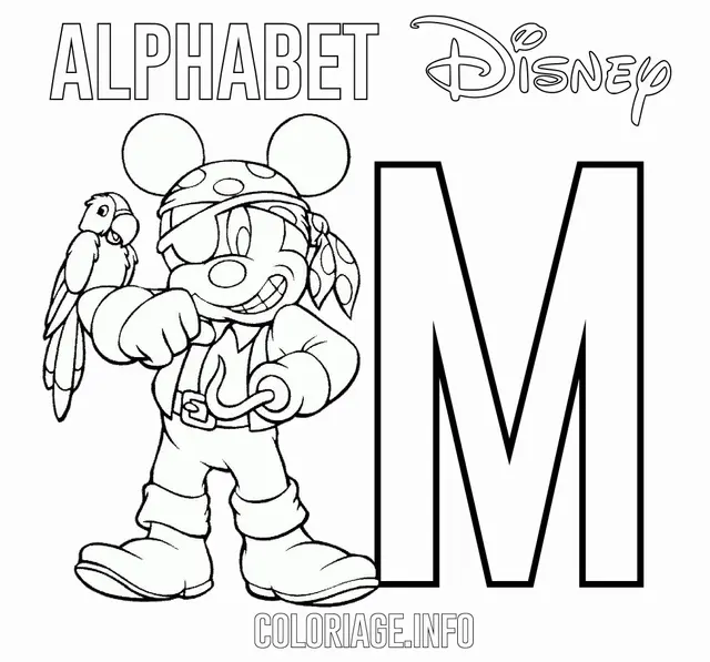 Coloriage Lettre M Pour Mickey Mouse Pirate Disney - Alphabet disney à imprimer