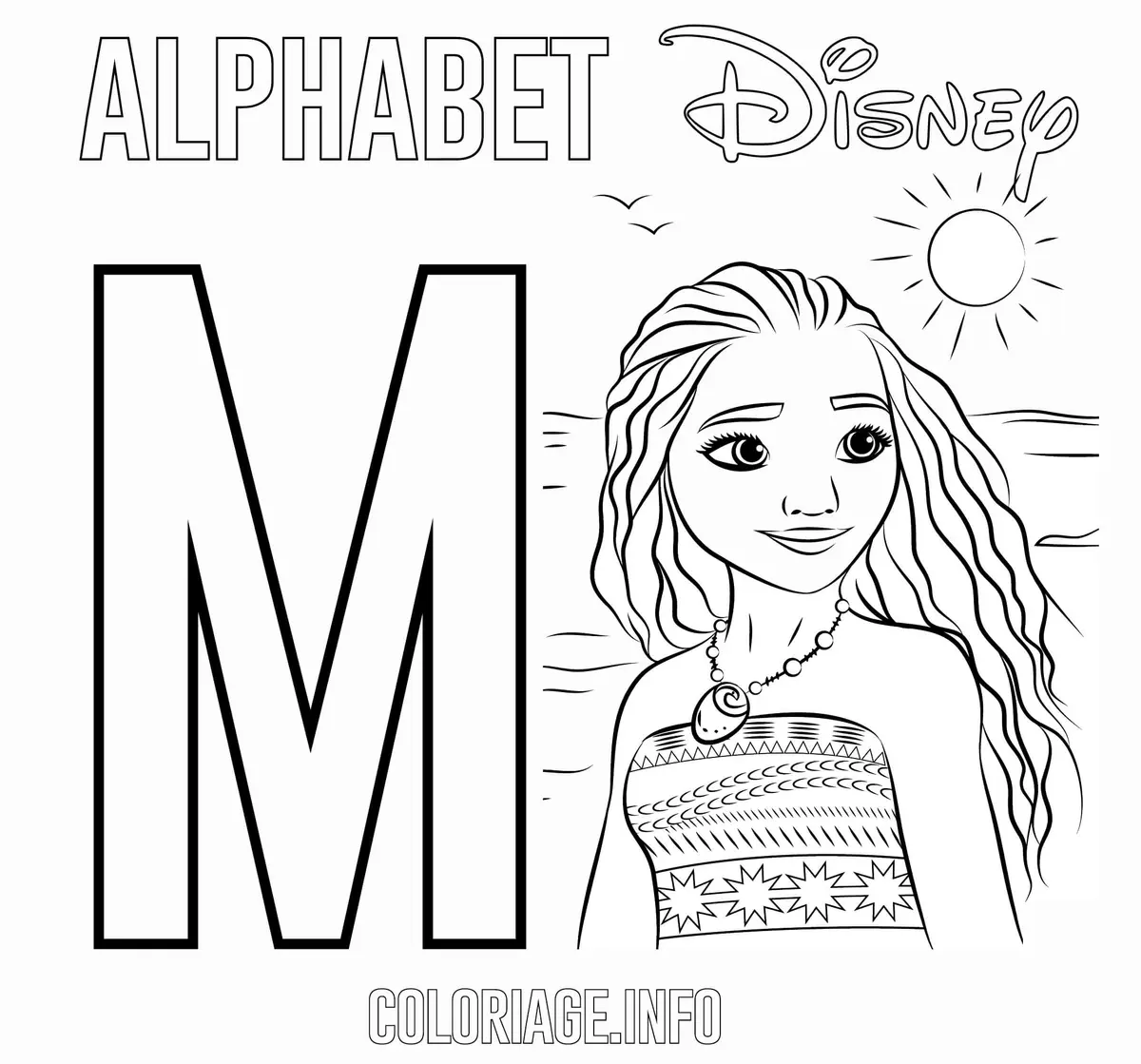 Letter M for Moana Disney coloring page to print