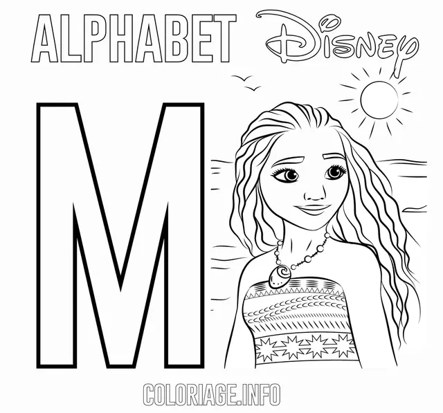 Coloriage Lettre M Pour Moana Disney - Alphabet disney à imprimer