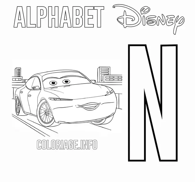 Coloriage Lettre N Pour Natalie Certain De Cars - Alphabet disney à imprimer