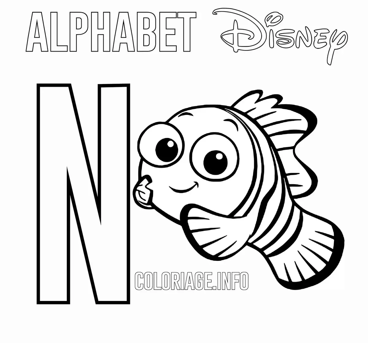 Letter N for Nemo Disney coloring page to print