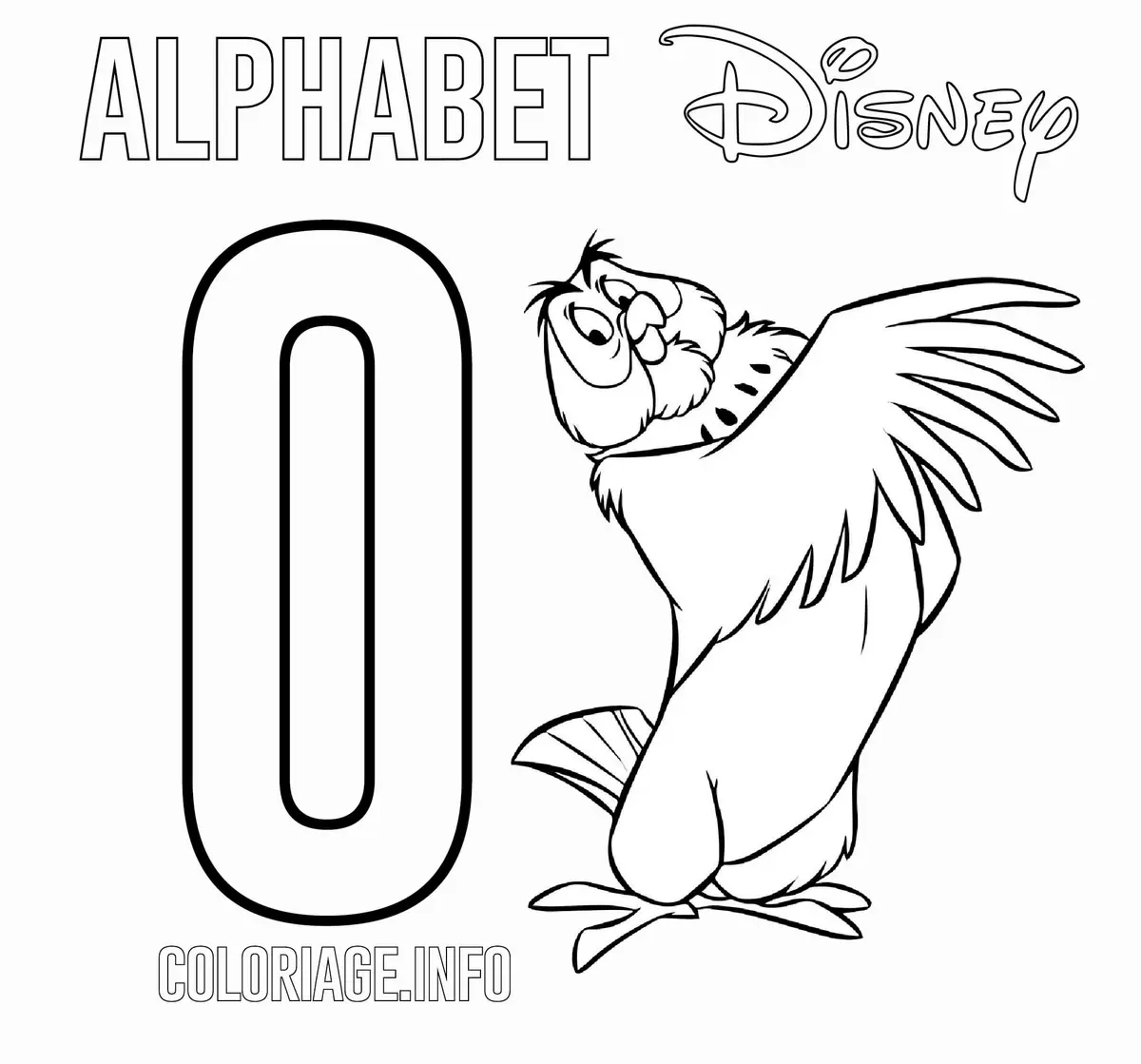 Letter O for Owl – Disney Alphabet coloring page to print