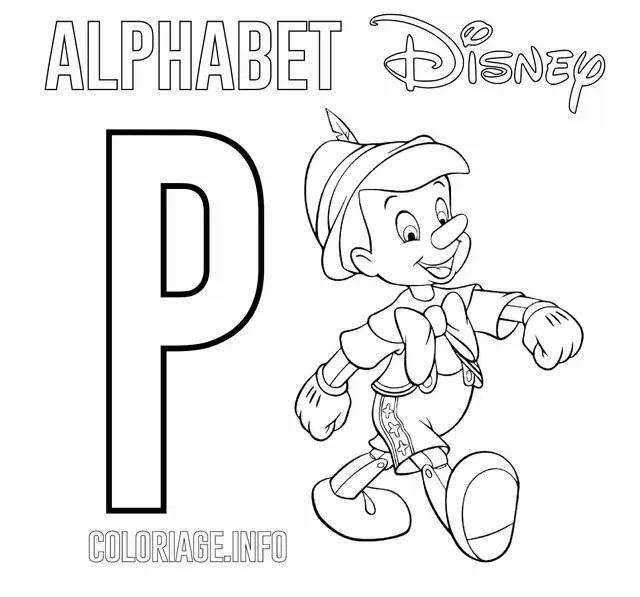 Coloriage Lettre P Pour Pinocchio Disney - Alphabet disney à imprimer