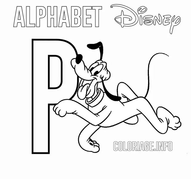 Coloriage Lettre P Pour Pluto Disney - Alphabet disney à imprimer