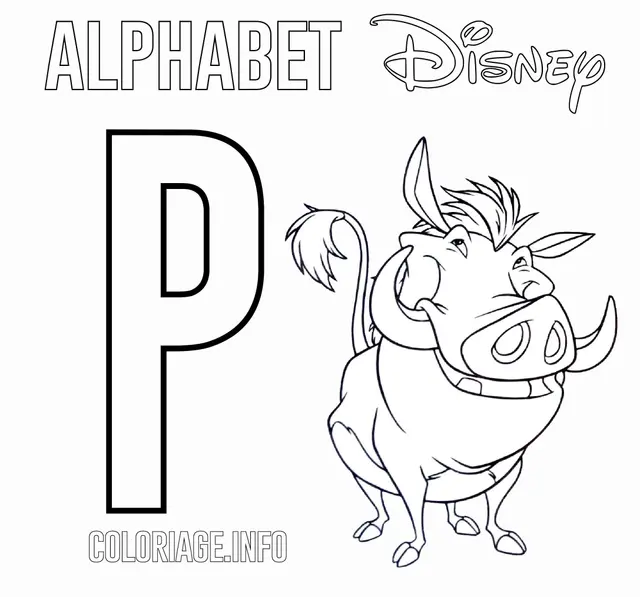 Coloriage Lettre P Pour Pumbaa - Alphabet disney à imprimer
