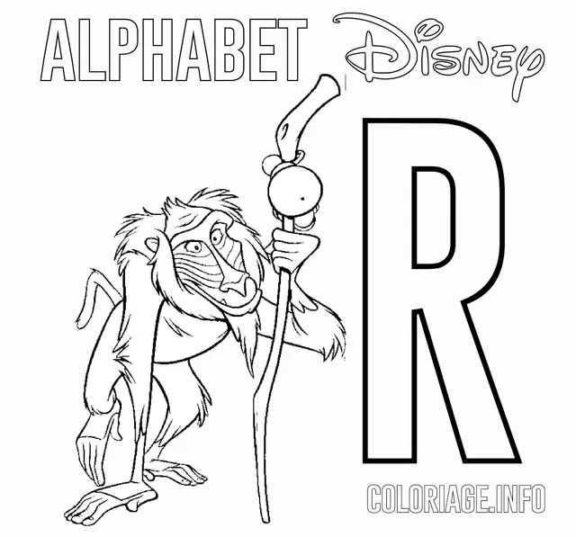 Coloriage Lettre R Pour Rafiki Lion King - Alphabet disney à imprimer