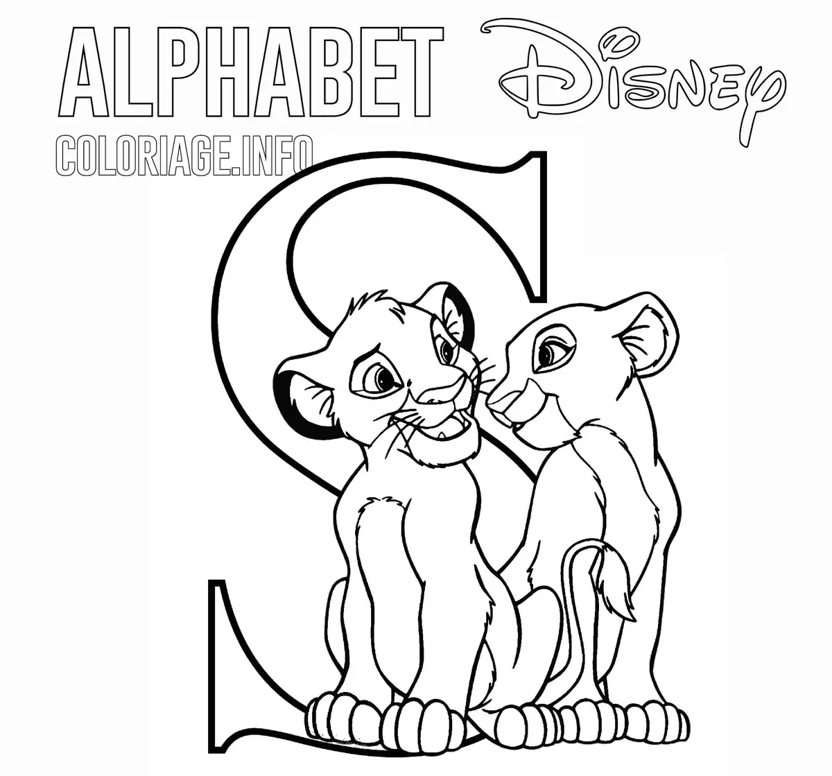 Letter S for Simba coloring page to print