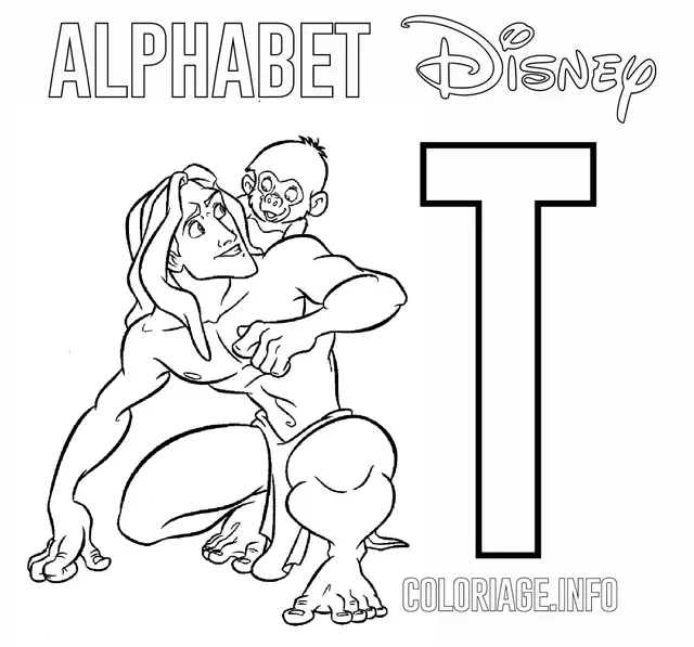 Coloriage Lettre T Pour Tarzan - Alphabet disney à imprimer