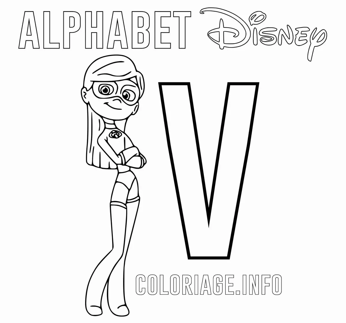 Letter V for Violet Parr coloring page to print