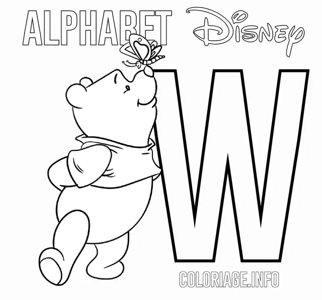 Coloriage Winnie l'Ourson - Lettre W de l'alphabet - Alphabet disney à imprimer