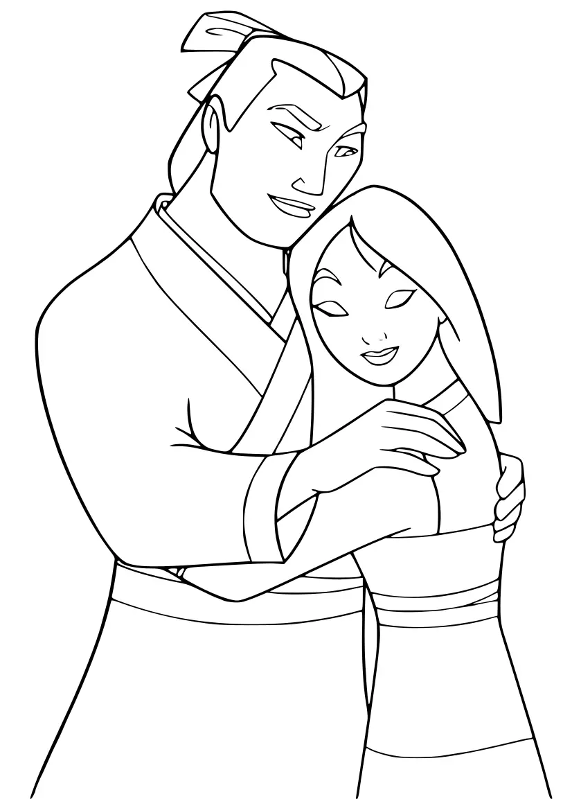 Dibujo de Li Shang consuela a Mulán para colorear