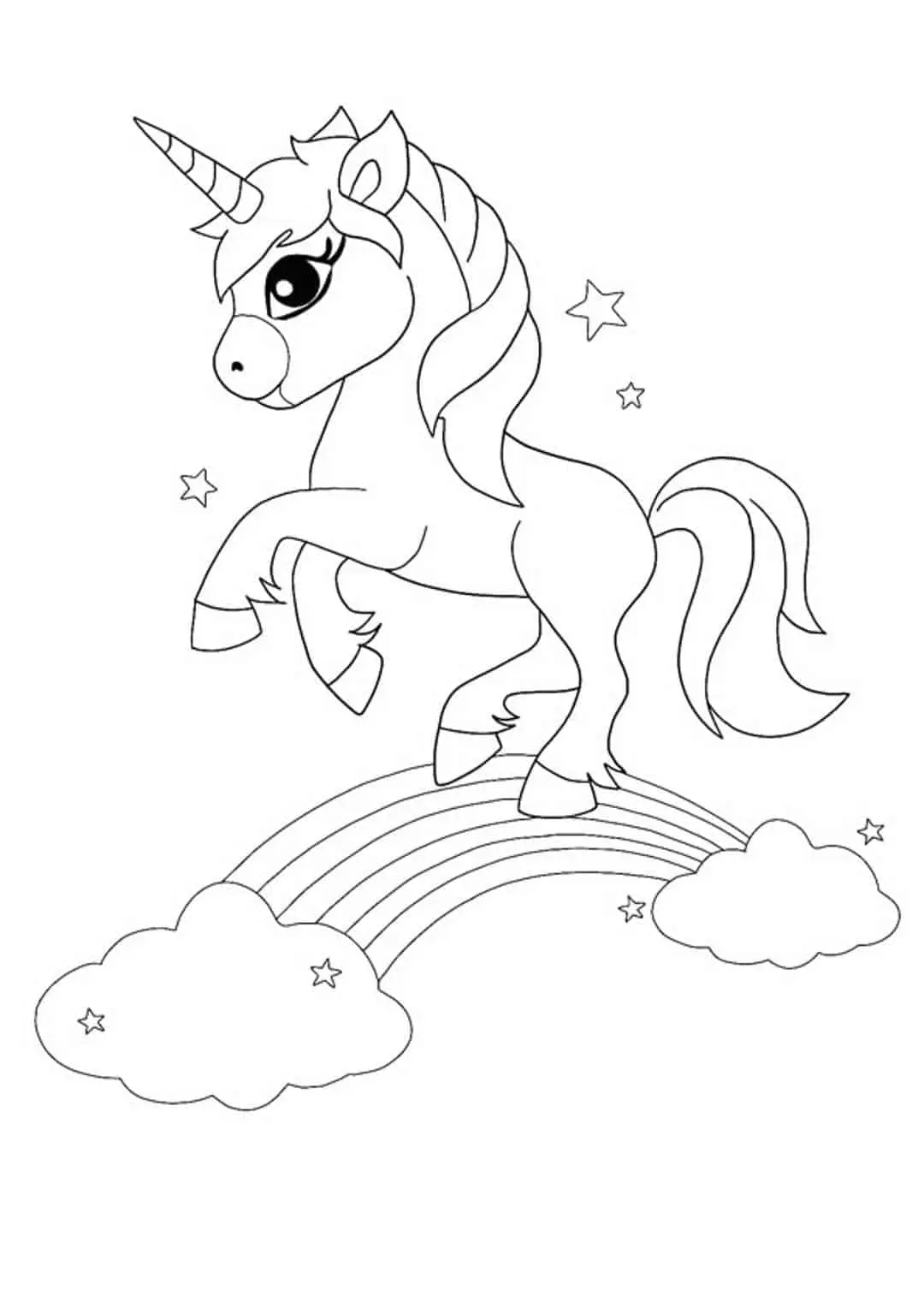 Disegno di Unicorno Magico e Arcobaleno da stampare