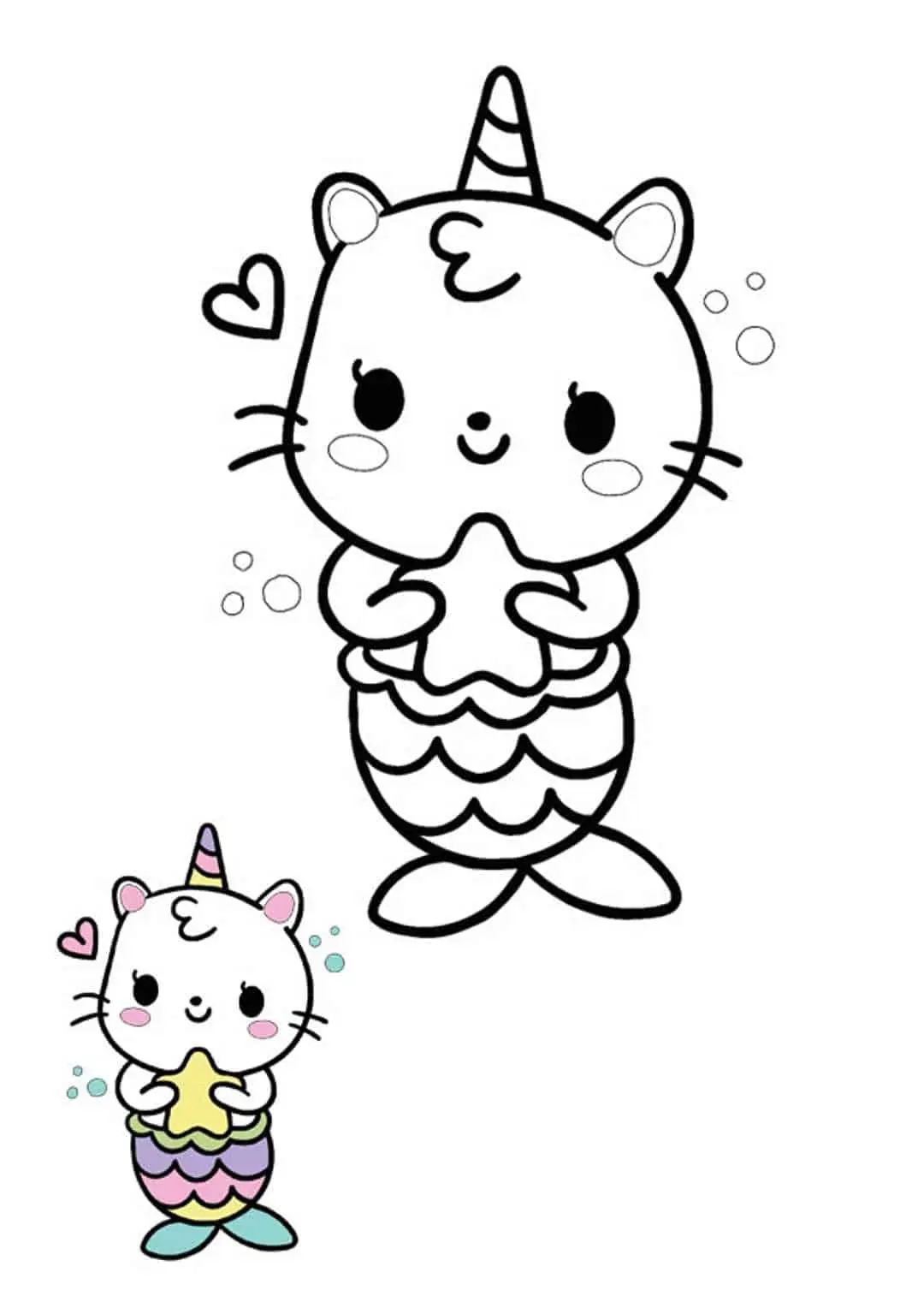 Coloriage Licorne Sirène Chat Kawaii - Licorne à imprimer