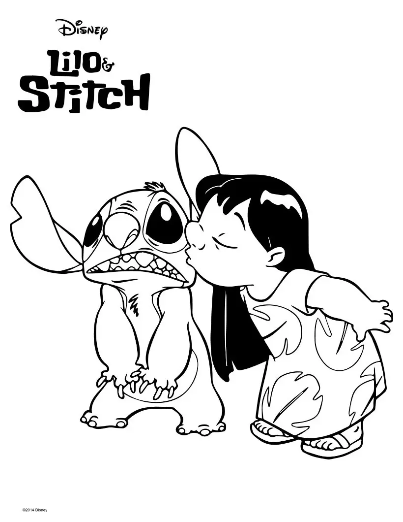 Disegno di Lilo dà un bacino a Stitch da stampare