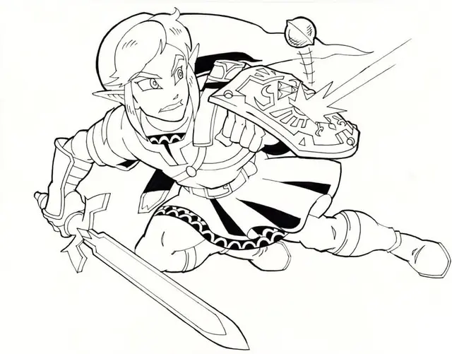 Coloriage Link en Action - The Legend of Zelda - Zelda à imprimer