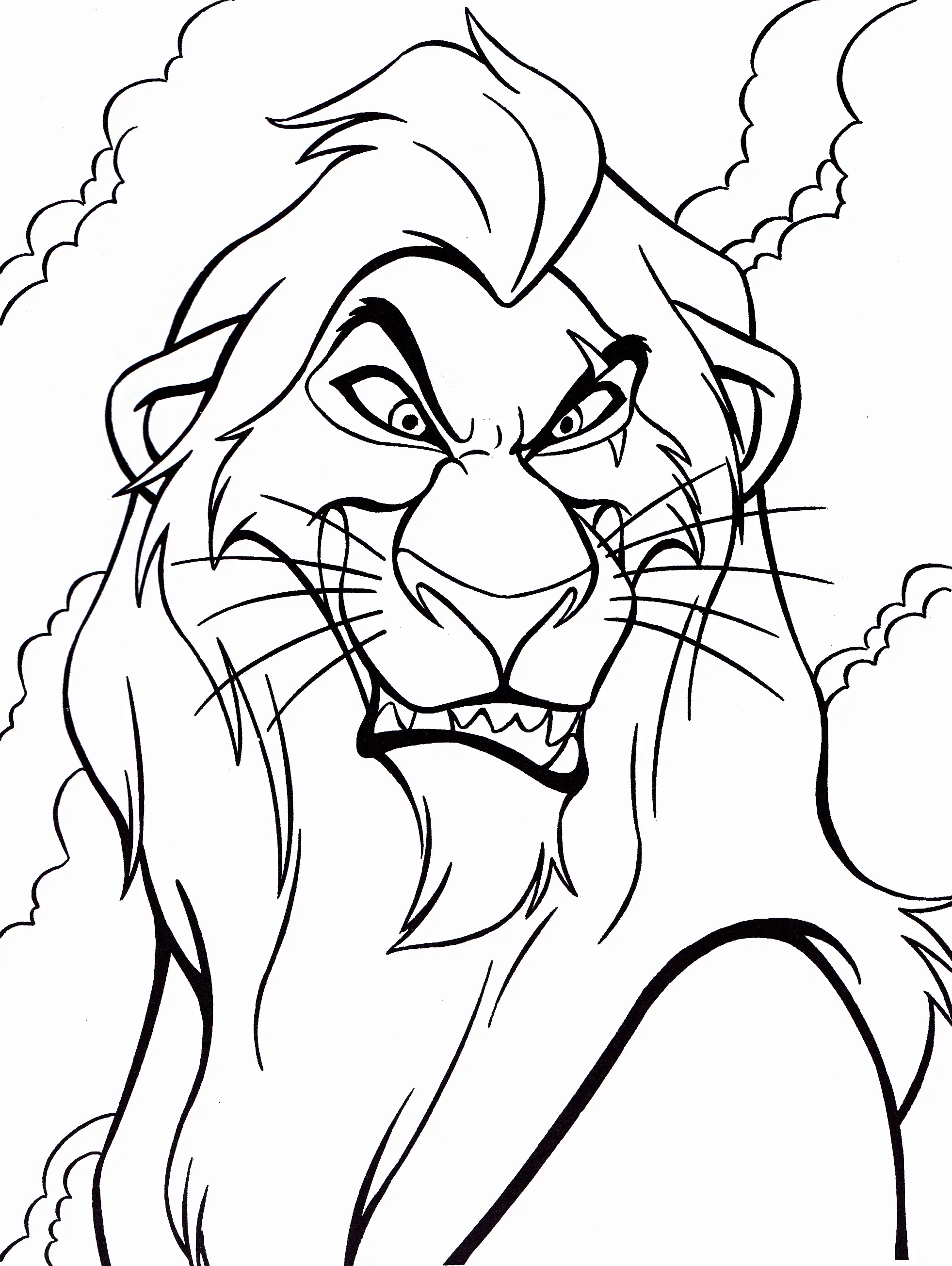 Coloriage Lion Scar Assoifee De Pouvoir Et De Vengeance - Roi lion à imprimer